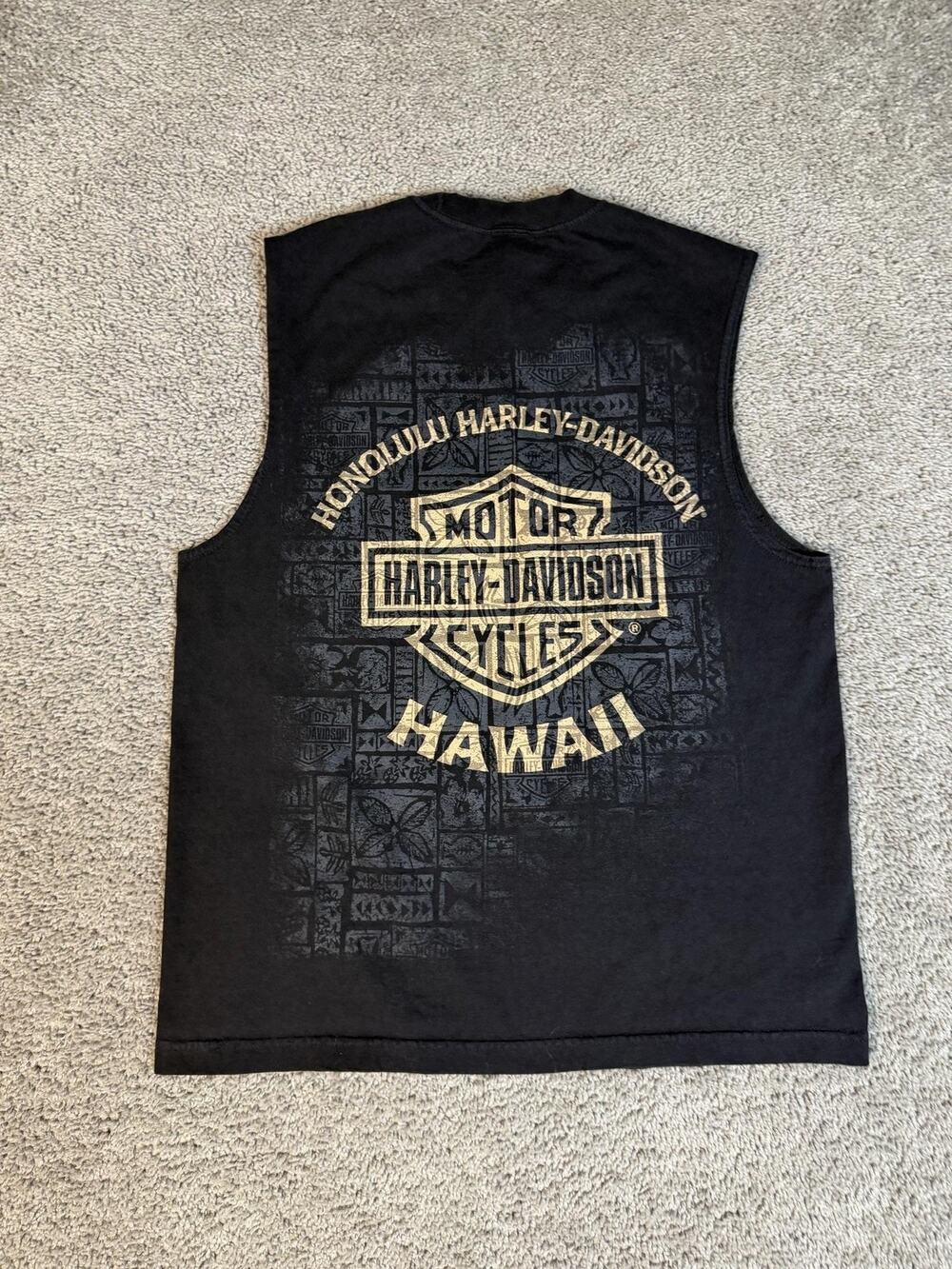 Harley-Davidson Shirt Mens L Black Honolulu Tribal Polynesian Cotton Sleeveless